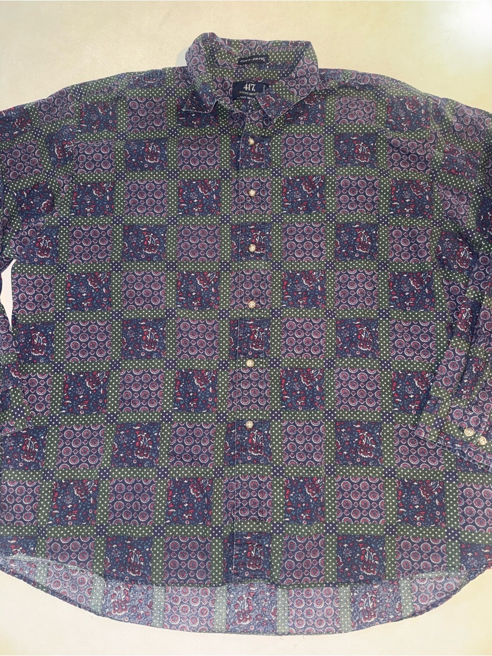 Vintage Van Heusen 417 Men’s Shirt XL Paisley Patchwork Button Down 90s Preppy